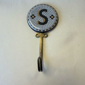 Anthropologie Bistro Tile Mosaic Monogram “S” Metal and Ceramic Wall Hook.